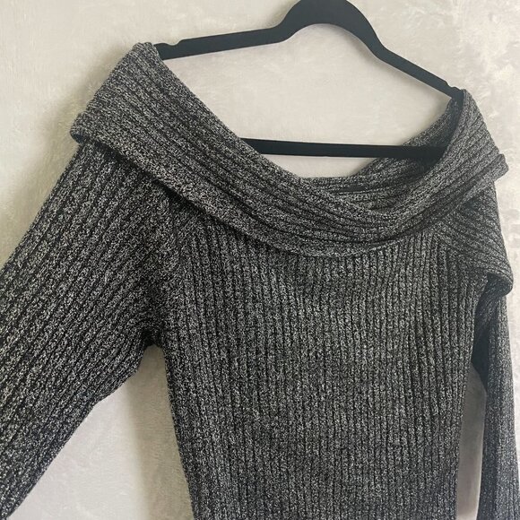 INC Womens Gray Glitter Long Sleeve Off Shoulder Party holiday Blouse top size L - Picture 5 of 12